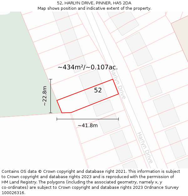 52, HARLYN DRIVE, PINNER, HA5 2DA: Plot and title map