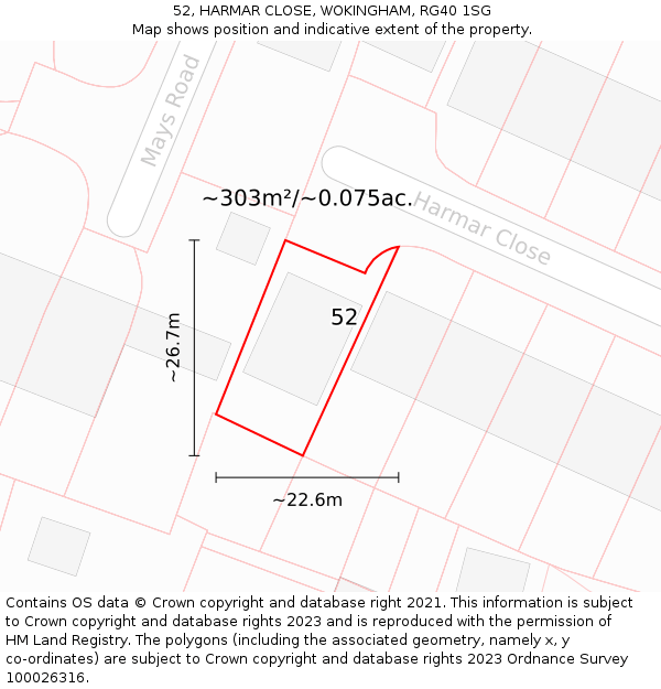 52, HARMAR CLOSE, WOKINGHAM, RG40 1SG: Plot and title map