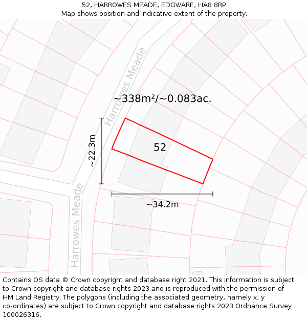 52, HARROWES MEADE, EDGWARE, HA8 8RP: Plot and title map