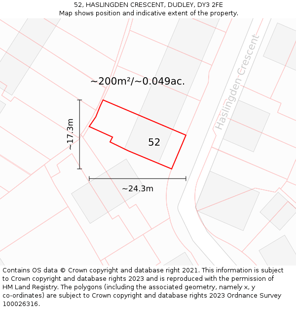 52, HASLINGDEN CRESCENT, DUDLEY, DY3 2FE: Plot and title map