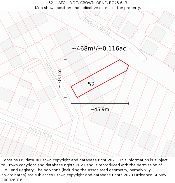 52, HATCH RIDE, CROWTHORNE, RG45 6LB: Plot and title map