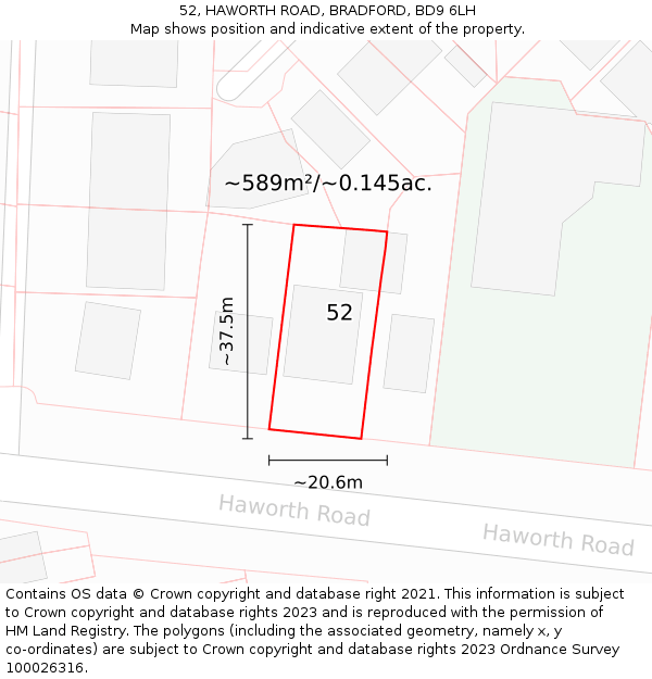 52, HAWORTH ROAD, BRADFORD, BD9 6LH: Plot and title map