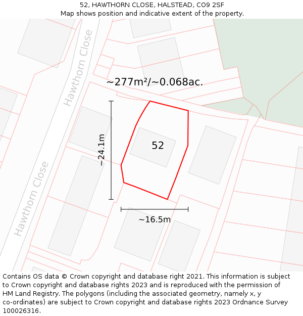 52, HAWTHORN CLOSE, HALSTEAD, CO9 2SF: Plot and title map