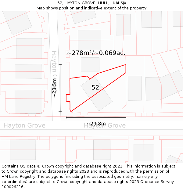 52, HAYTON GROVE, HULL, HU4 6JX: Plot and title map