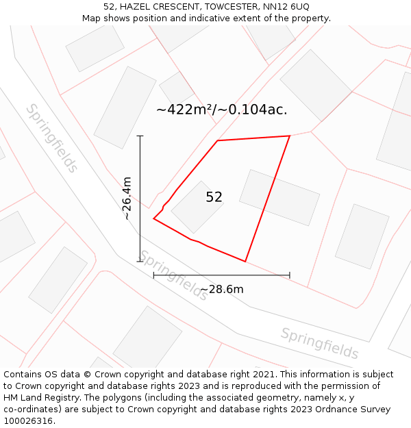 52, HAZEL CRESCENT, TOWCESTER, NN12 6UQ: Plot and title map