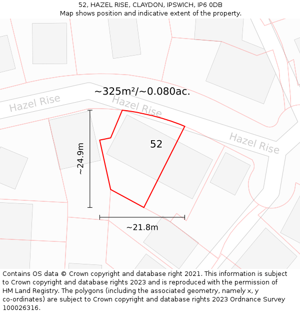 52, HAZEL RISE, CLAYDON, IPSWICH, IP6 0DB: Plot and title map