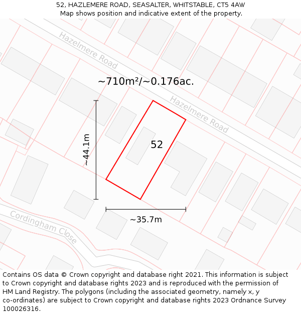 52, HAZLEMERE ROAD, SEASALTER, WHITSTABLE, CT5 4AW: Plot and title map