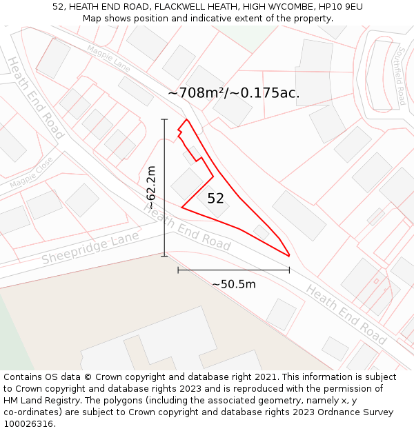 52, HEATH END ROAD, FLACKWELL HEATH, HIGH WYCOMBE, HP10 9EU: Plot and title map