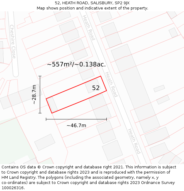 52, HEATH ROAD, SALISBURY, SP2 9JX: Plot and title map