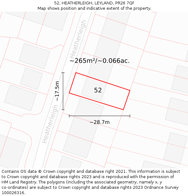 52, HEATHERLEIGH, LEYLAND, PR26 7QF: Plot and title map