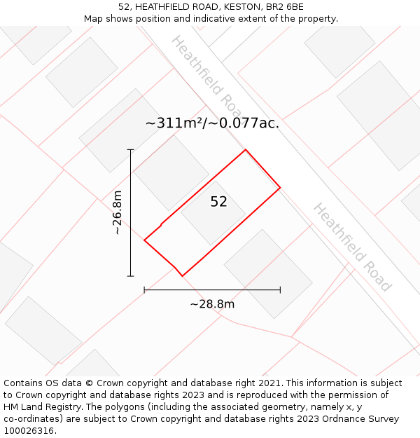 52, HEATHFIELD ROAD, KESTON, BR2 6BE: Plot and title map