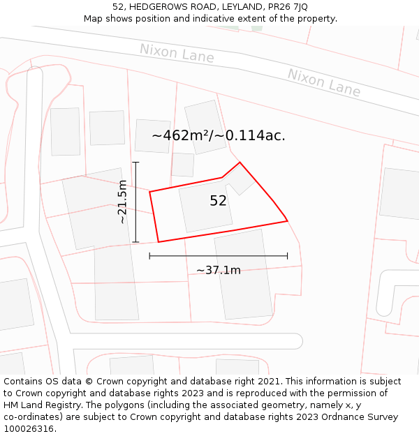 52, HEDGEROWS ROAD, LEYLAND, PR26 7JQ: Plot and title map