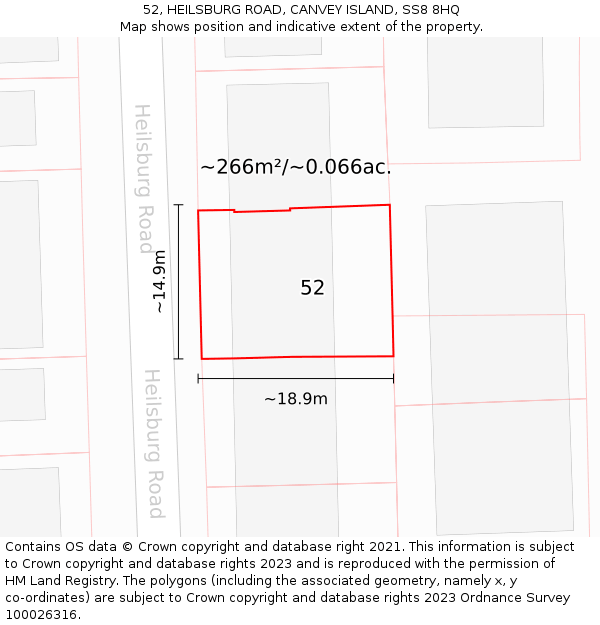 52, HEILSBURG ROAD, CANVEY ISLAND, SS8 8HQ: Plot and title map