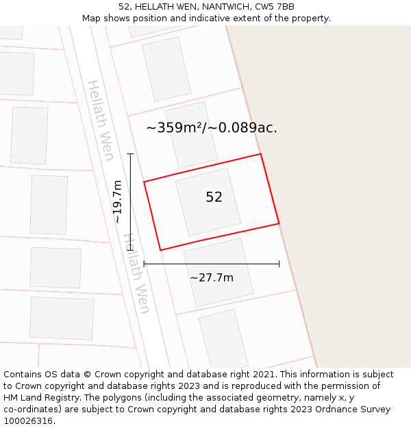 52, HELLATH WEN, NANTWICH, CW5 7BB: Plot and title map