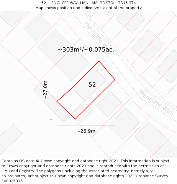52, HENCLIFFE WAY, HANHAM, BRISTOL, BS15 3TN: Plot and title map