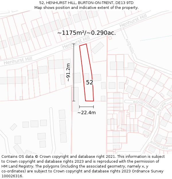 52, HENHURST HILL, BURTON-ON-TRENT, DE13 9TD: Plot and title map