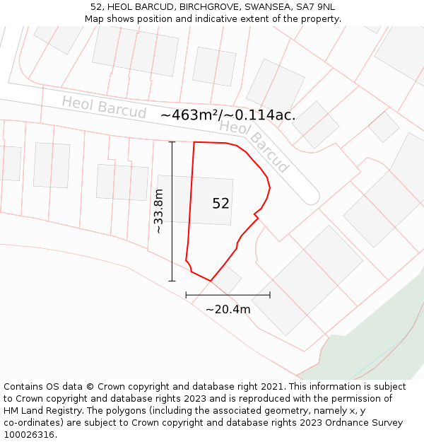 52, HEOL BARCUD, BIRCHGROVE, SWANSEA, SA7 9NL: Plot and title map