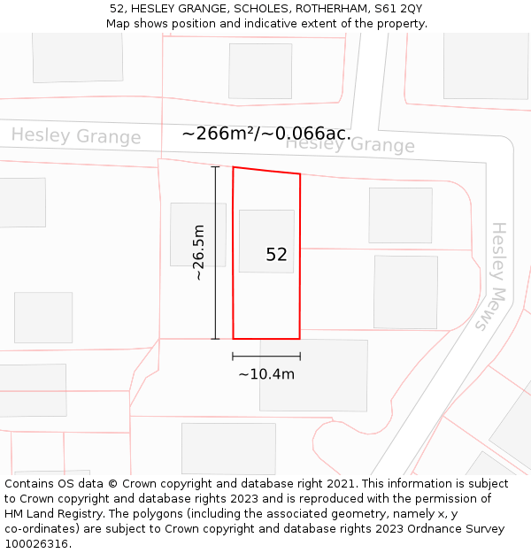 52, HESLEY GRANGE, SCHOLES, ROTHERHAM, S61 2QY: Plot and title map