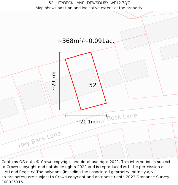 52, HEYBECK LANE, DEWSBURY, WF12 7QZ: Plot and title map