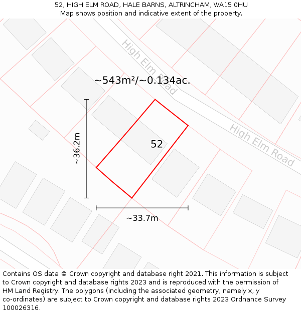 52, HIGH ELM ROAD, HALE BARNS, ALTRINCHAM, WA15 0HU: Plot and title map
