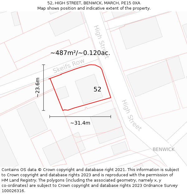 52, HIGH STREET, BENWICK, MARCH, PE15 0XA: Plot and title map