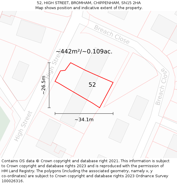 52, HIGH STREET, BROMHAM, CHIPPENHAM, SN15 2HA: Plot and title map