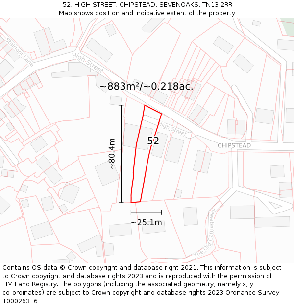 52, HIGH STREET, CHIPSTEAD, SEVENOAKS, TN13 2RR: Plot and title map