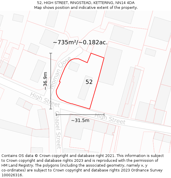 52, HIGH STREET, RINGSTEAD, KETTERING, NN14 4DA: Plot and title map