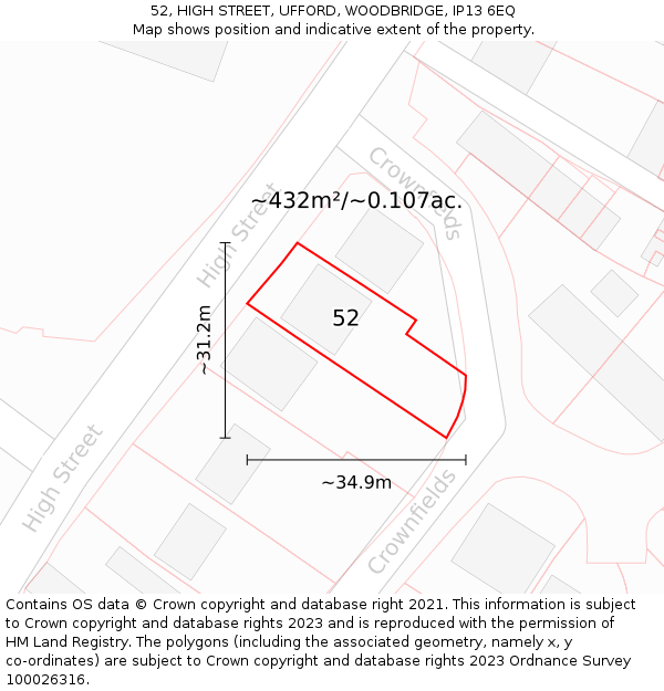 52, HIGH STREET, UFFORD, WOODBRIDGE, IP13 6EQ: Plot and title map