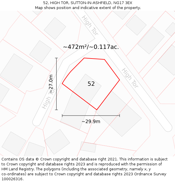 52, HIGH TOR, SUTTON-IN-ASHFIELD, NG17 3EX: Plot and title map