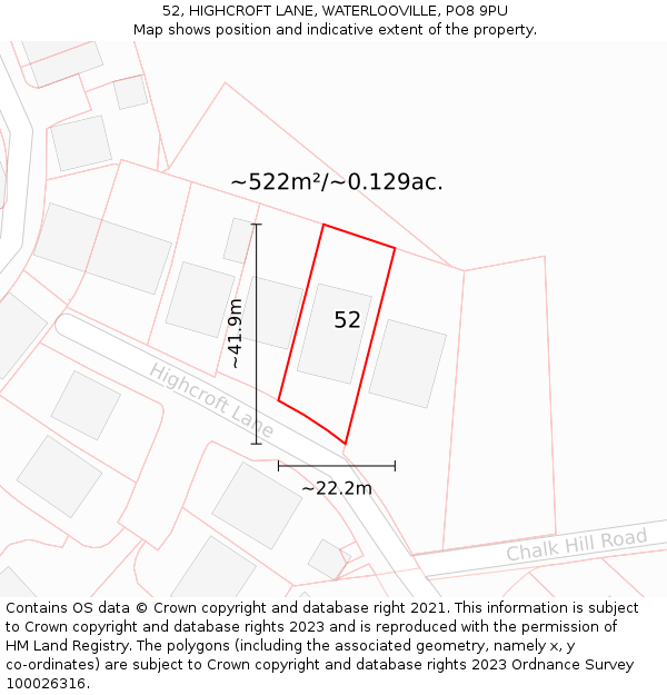 52, HIGHCROFT LANE, WATERLOOVILLE, PO8 9PU: Plot and title map