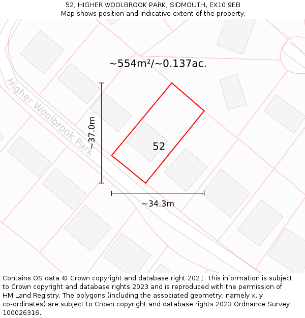 52, HIGHER WOOLBROOK PARK, SIDMOUTH, EX10 9EB: Plot and title map