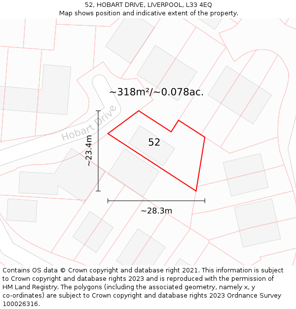 52, HOBART DRIVE, LIVERPOOL, L33 4EQ: Plot and title map