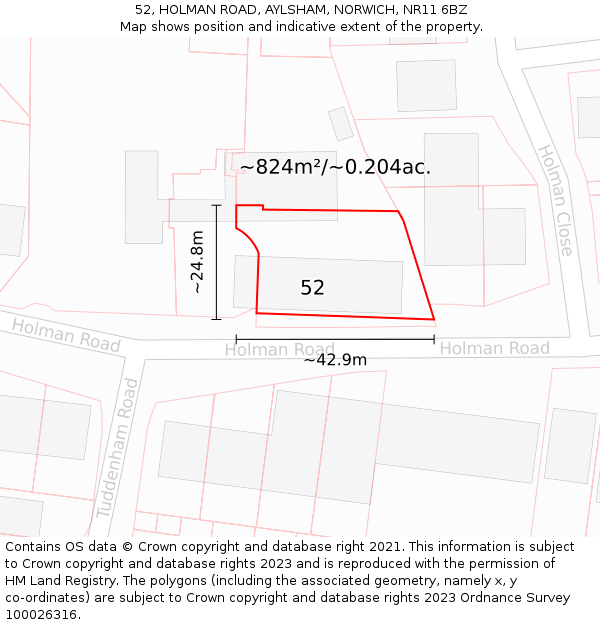 52, HOLMAN ROAD, AYLSHAM, NORWICH, NR11 6BZ: Plot and title map