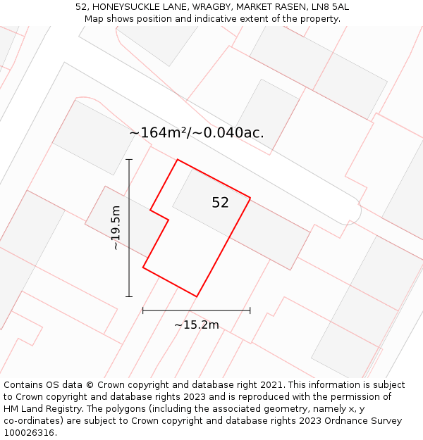 52, HONEYSUCKLE LANE, WRAGBY, MARKET RASEN, LN8 5AL: Plot and title map