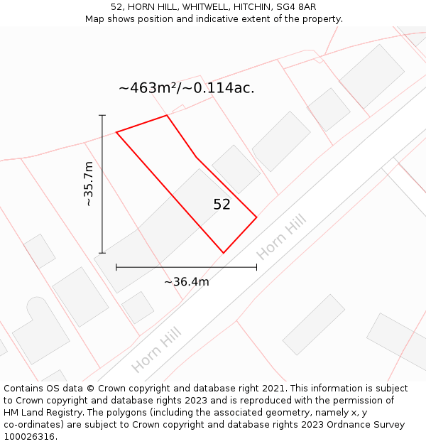 52, HORN HILL, WHITWELL, HITCHIN, SG4 8AR: Plot and title map