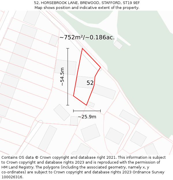 52, HORSEBROOK LANE, BREWOOD, STAFFORD, ST19 9EF: Plot and title map
