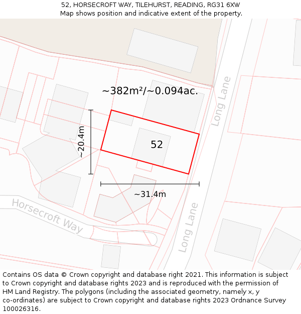 52, HORSECROFT WAY, TILEHURST, READING, RG31 6XW: Plot and title map