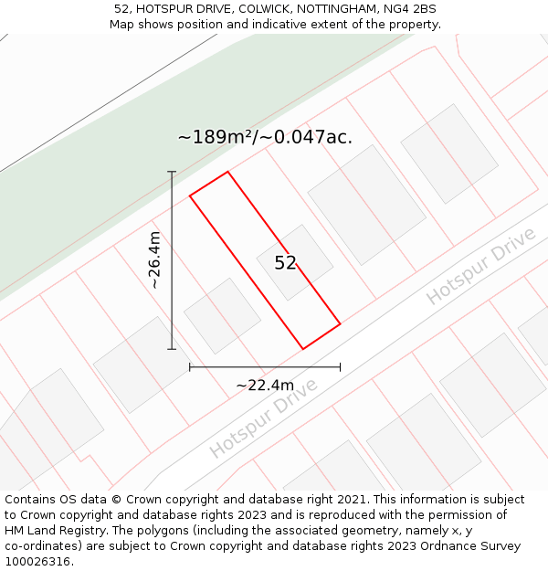 52, HOTSPUR DRIVE, COLWICK, NOTTINGHAM, NG4 2BS: Plot and title map