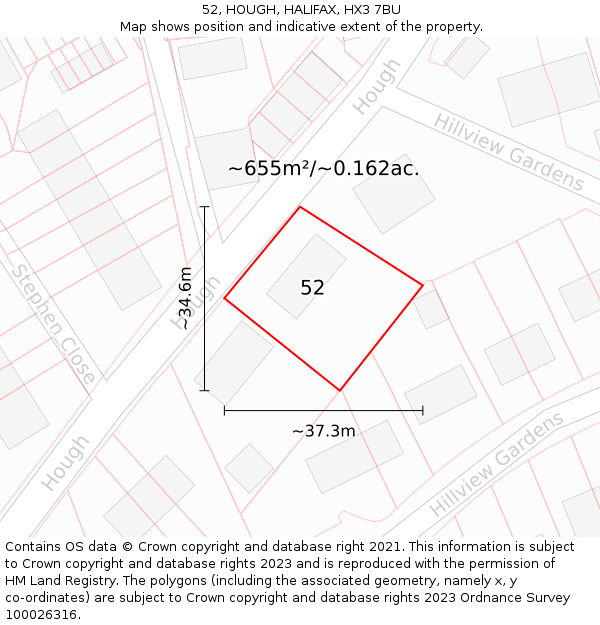 52, HOUGH, HALIFAX, HX3 7BU: Plot and title map
