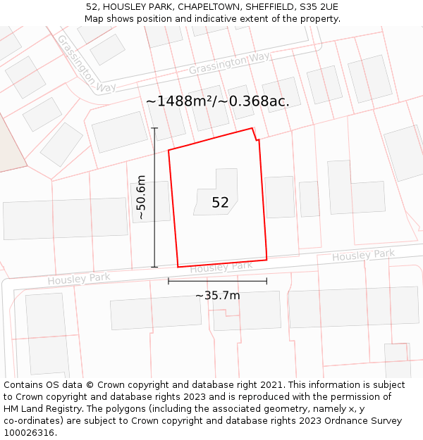 52, HOUSLEY PARK, CHAPELTOWN, SHEFFIELD, S35 2UE: Plot and title map