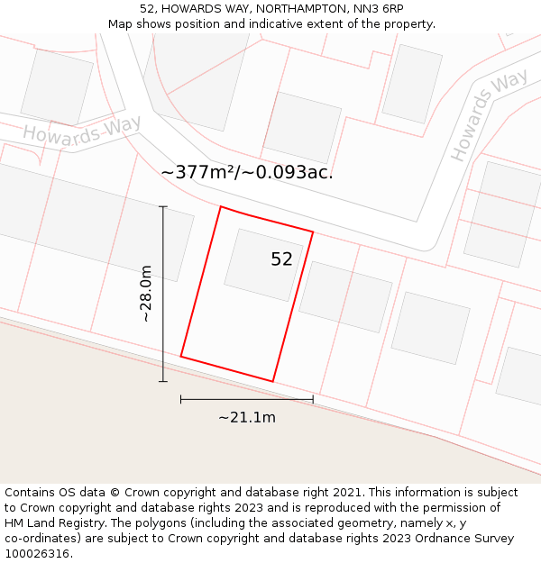 52, HOWARDS WAY, NORTHAMPTON, NN3 6RP: Plot and title map