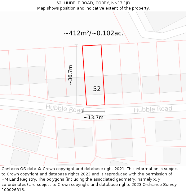 52, HUBBLE ROAD, CORBY, NN17 1JD: Plot and title map