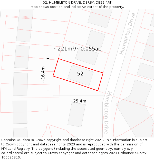 52, HUMBLETON DRIVE, DERBY, DE22 4AT: Plot and title map