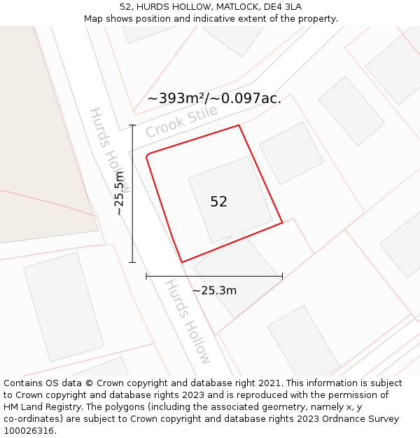 52, HURDS HOLLOW, MATLOCK, DE4 3LA: Plot and title map
