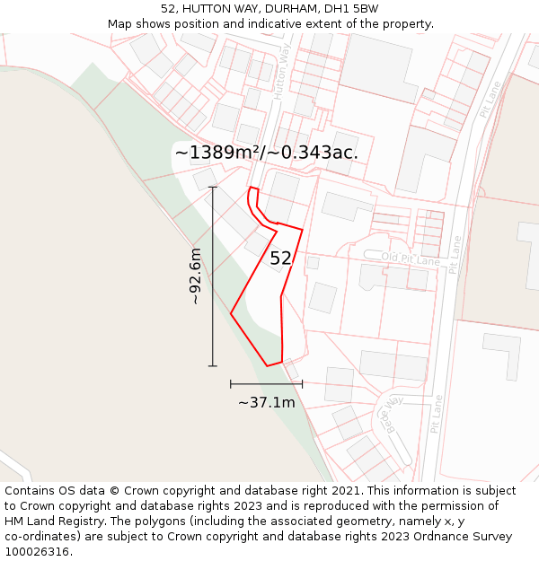 52, HUTTON WAY, DURHAM, DH1 5BW: Plot and title map