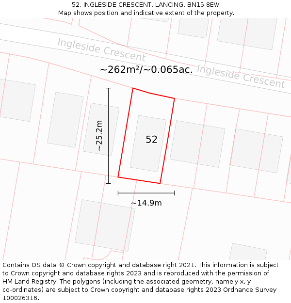 52, INGLESIDE CRESCENT, LANCING, BN15 8EW: Plot and title map