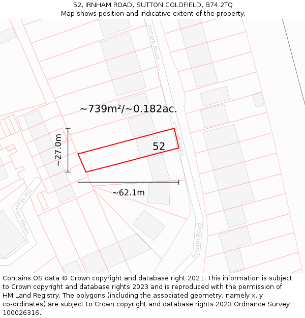 52, IRNHAM ROAD, SUTTON COLDFIELD, B74 2TQ: Plot and title map