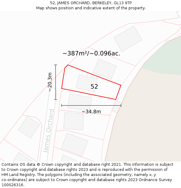 52, JAMES ORCHARD, BERKELEY, GL13 9TP: Plot and title map