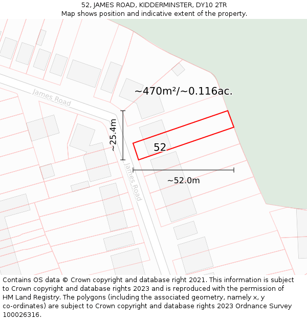 52, JAMES ROAD, KIDDERMINSTER, DY10 2TR: Plot and title map